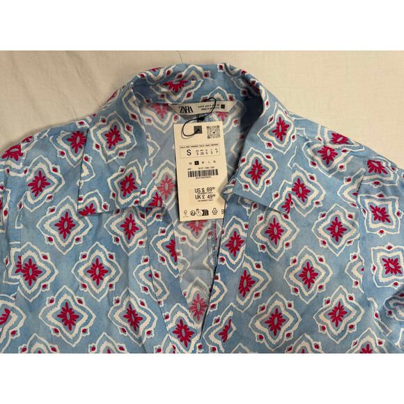 Zara Printed Tunic‎ Dress Size Small Blue Pink NWT - Picture 14 of 15